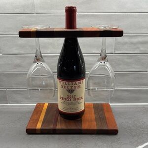 Wooden Wine Holder with Glasses